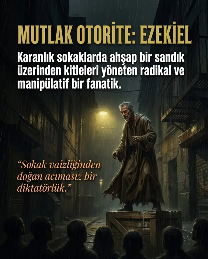 Nanomorf I: Değişikler – İlahi Nöbetçiler fraksiyonundan Ezekiel karakter tasarımı. İthaki Yayınları tarzı distopik estetikte, yerli biyopunk bilimkurgu serisine ait karakter görseli.