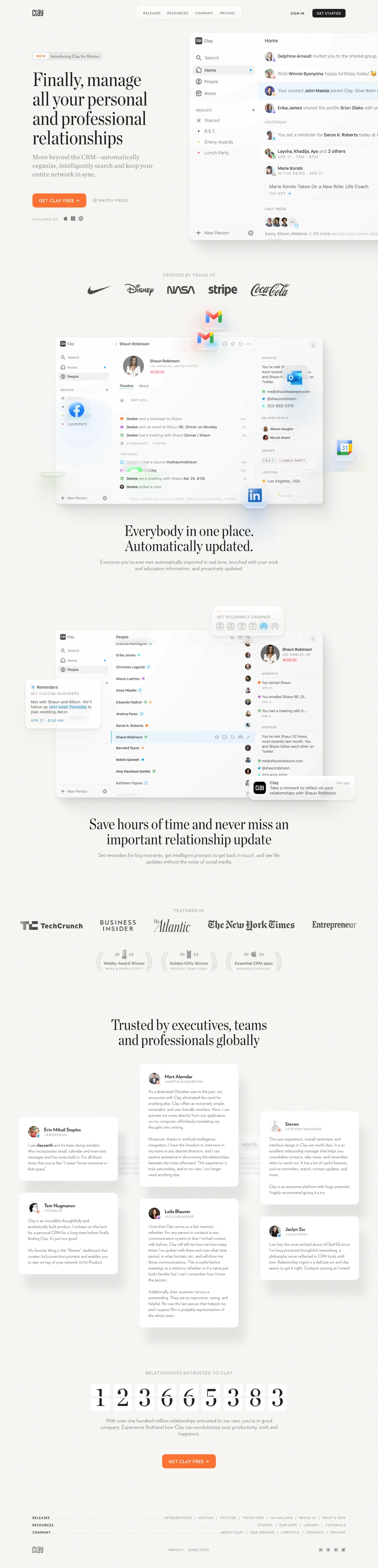 Clay landing page screenshot showcasing Tech design