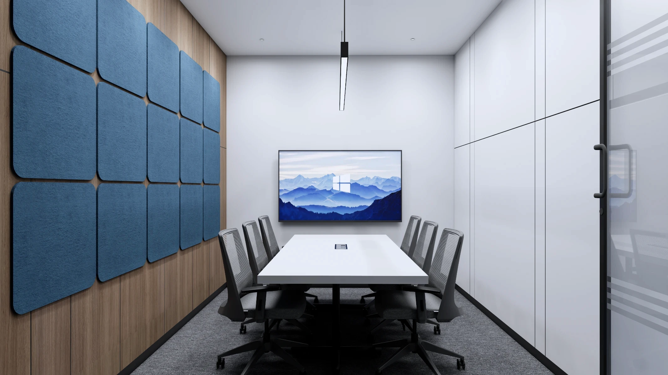 Quality Care hospital's workspace workstation area with open celling and breakout area