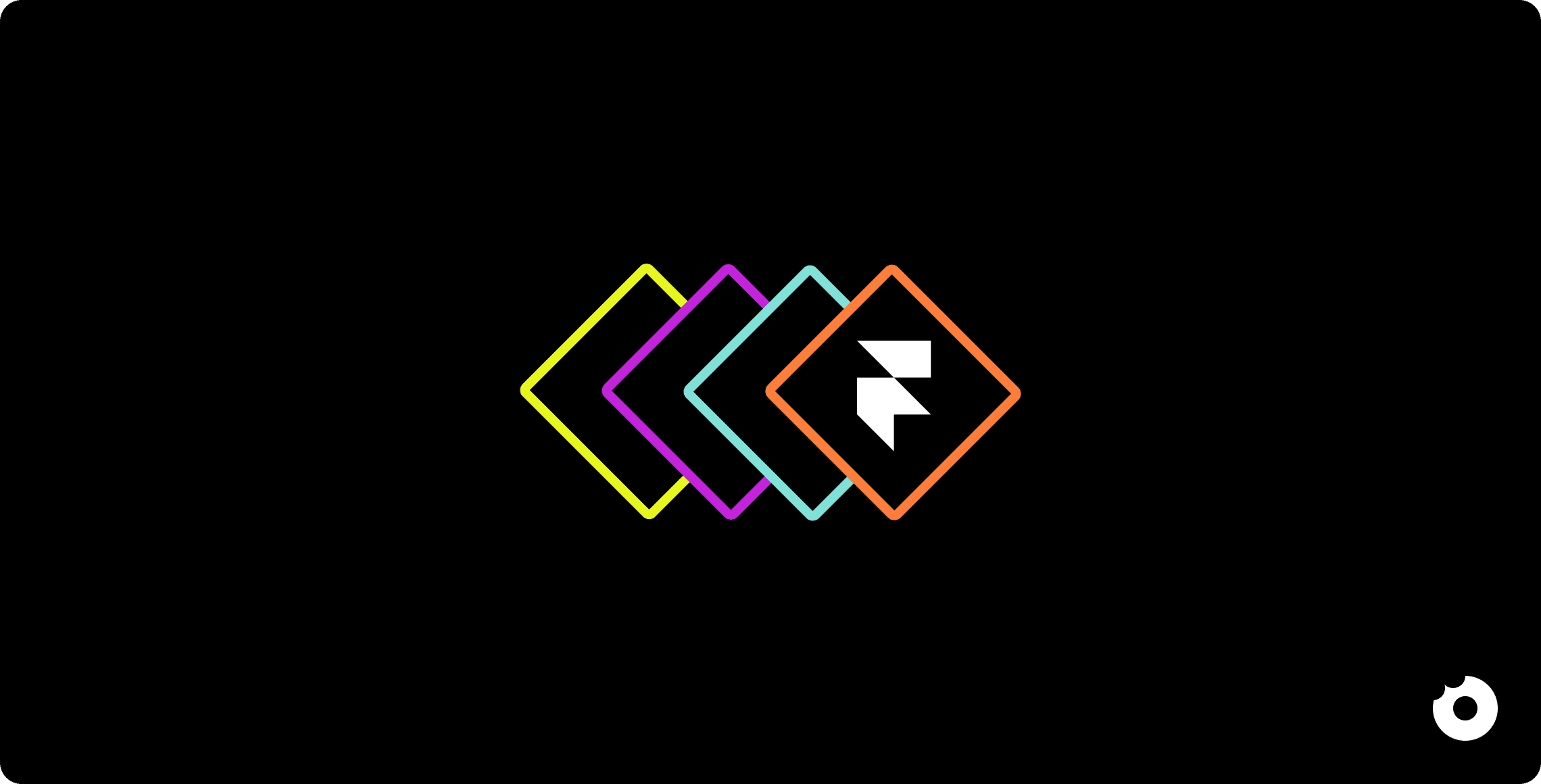 Four overlapping outlined diamond shapes in bright colors on a black background, with a white Framer logo on the front shape