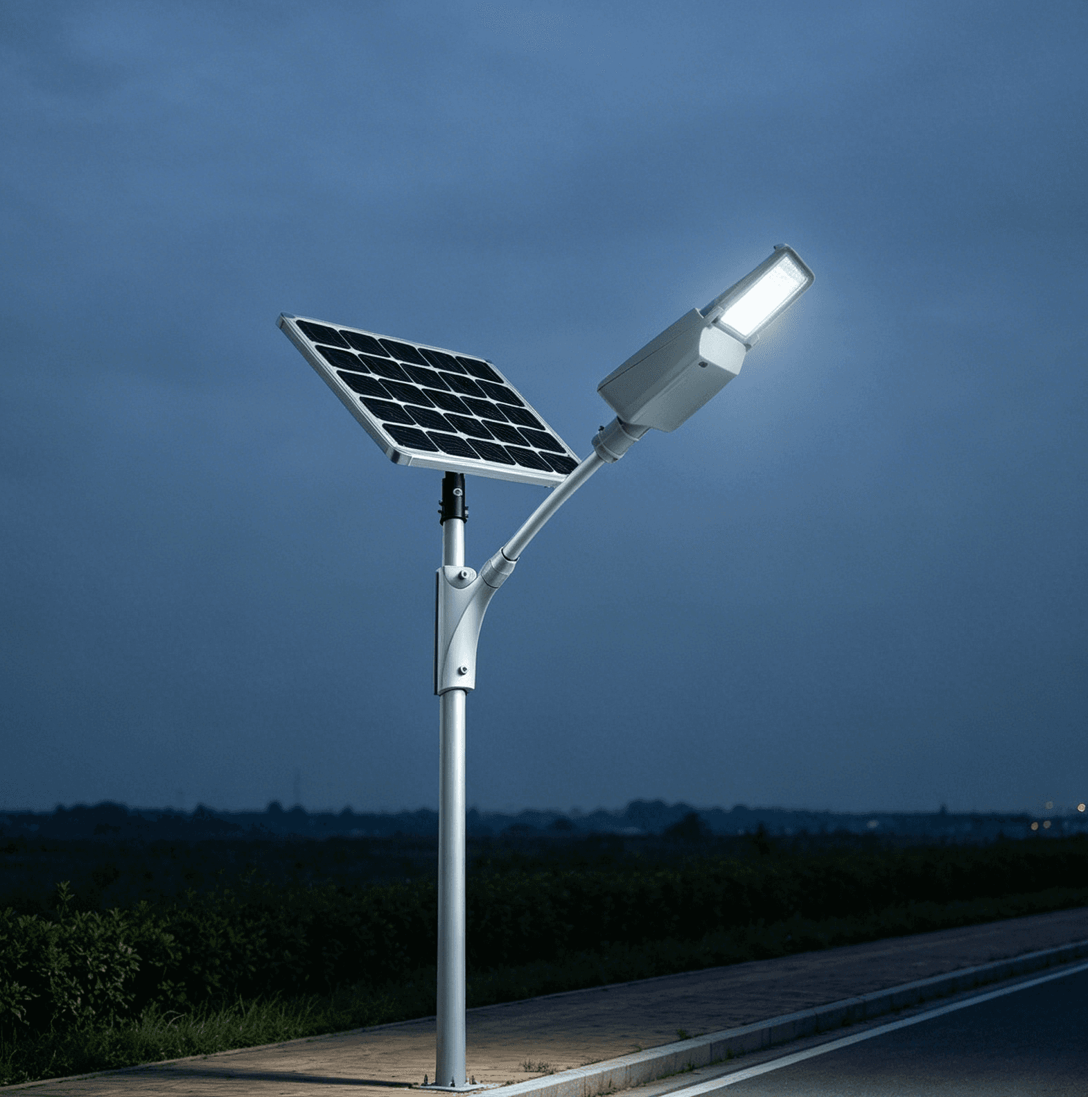Solar street light dusk low brightness mode, automatic timed dimming, early evening lighting effect