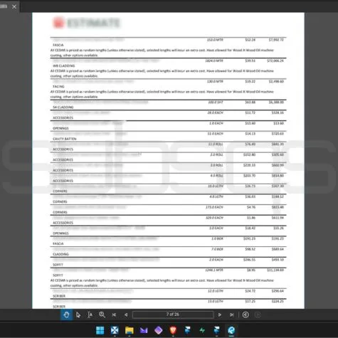 Screenshot of Merchant Supplier quote for carpentry prices by SubsQS Ltd