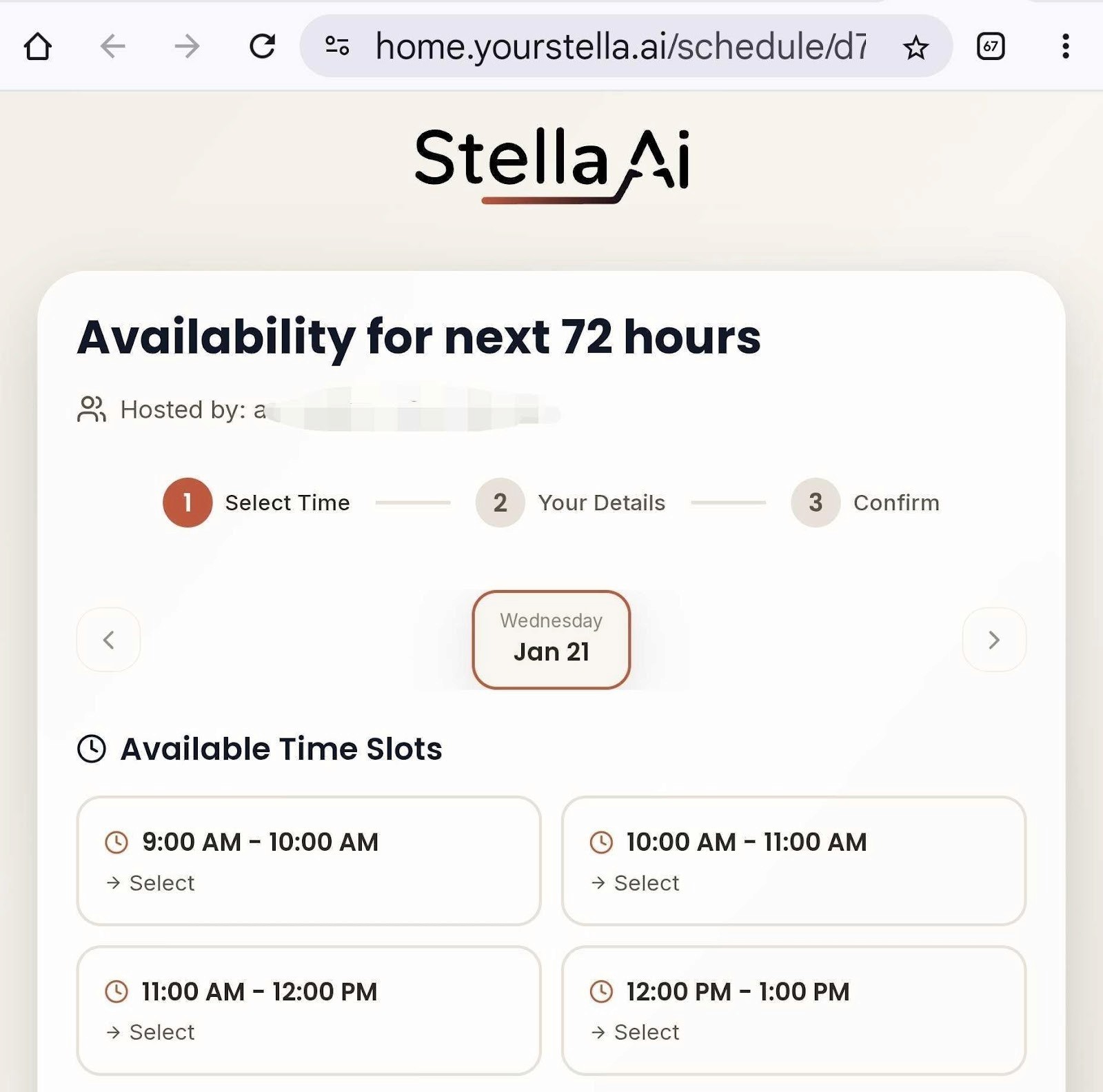 Stella AI scheduling page