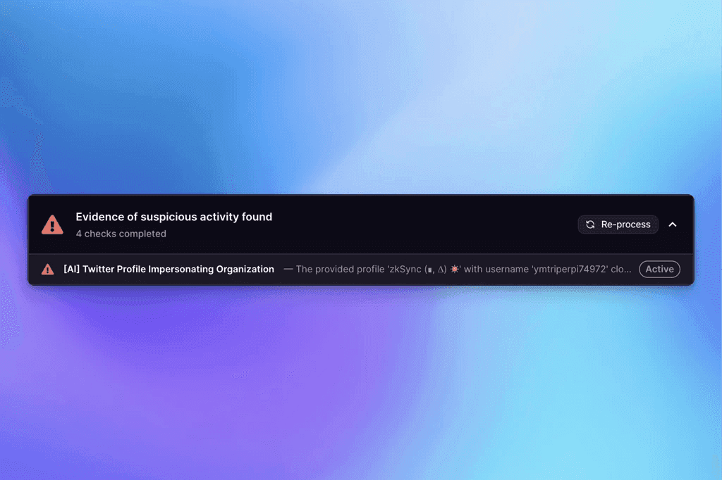 an example of an alert that reads "evidence of suspicious activity found"