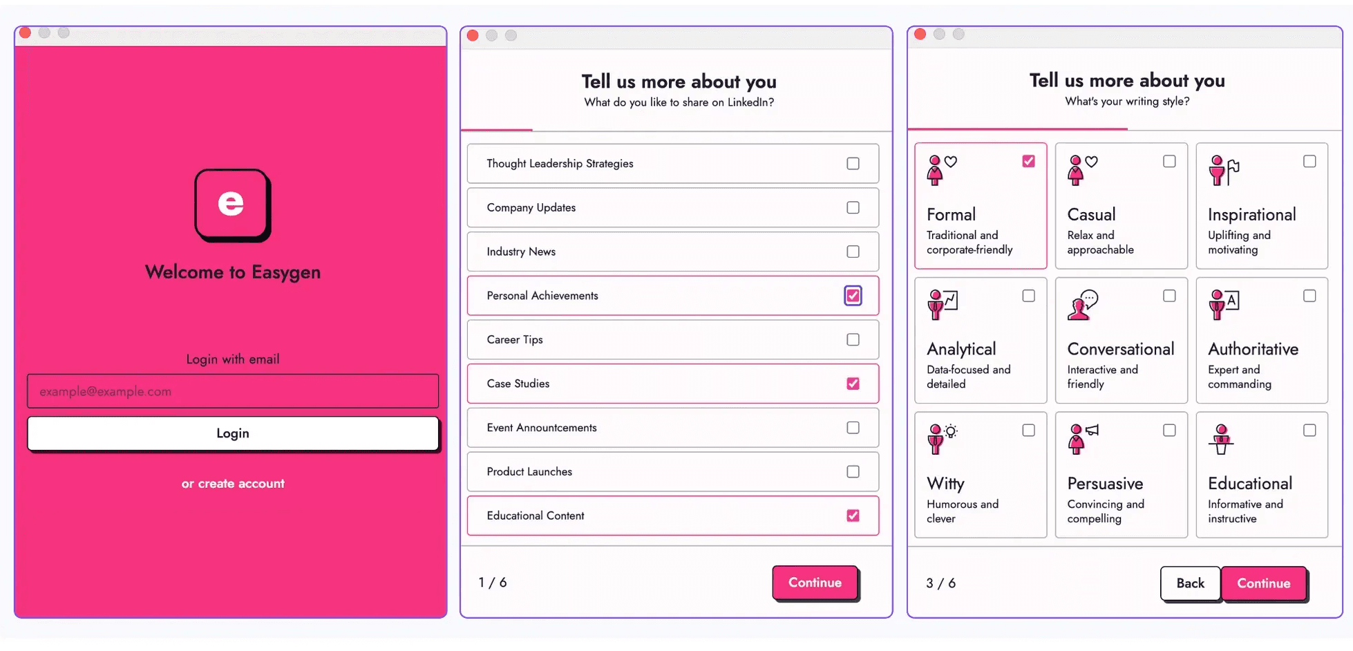 EasyGen content creation stages, alternative to Taplio