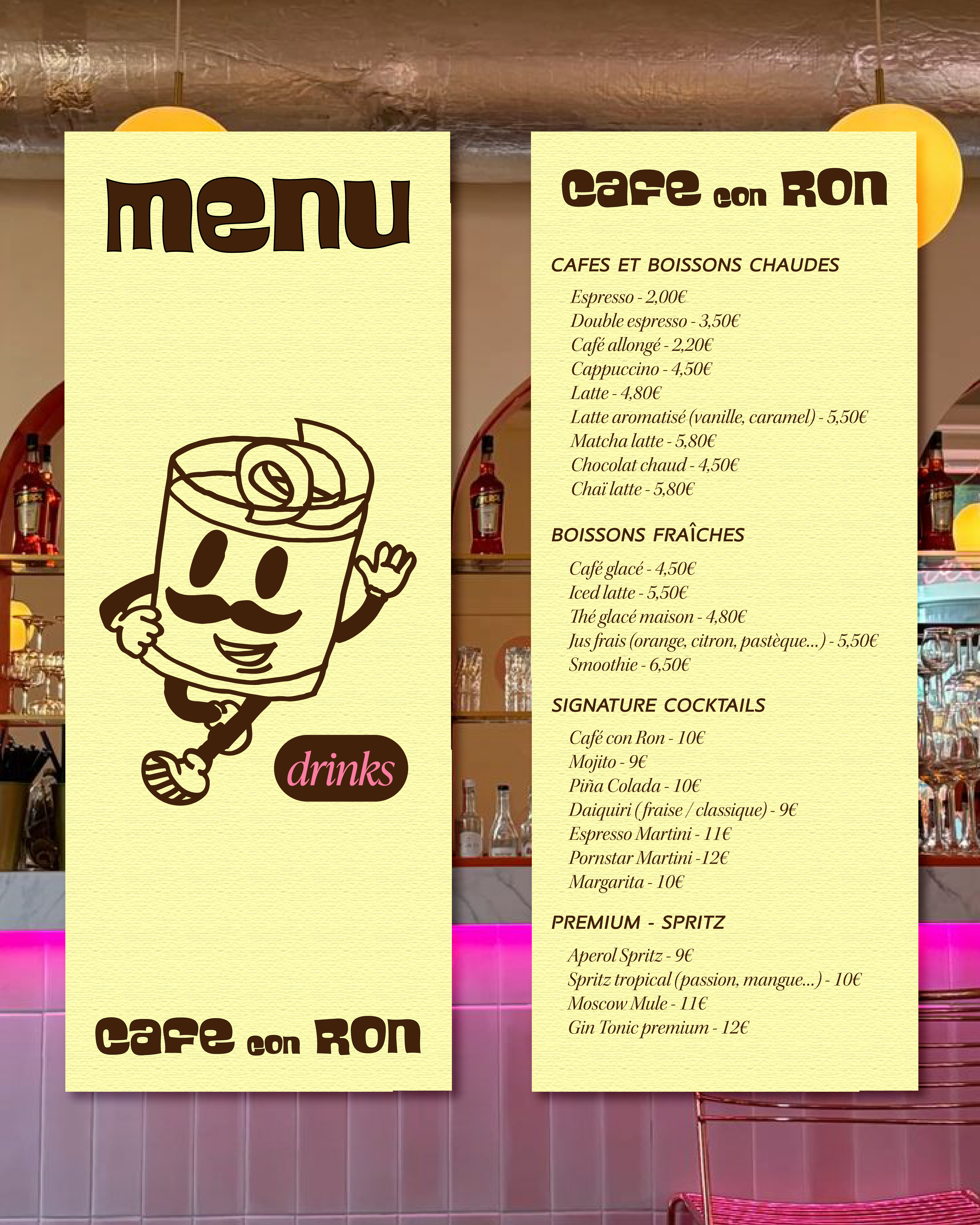 menu cafe con ron