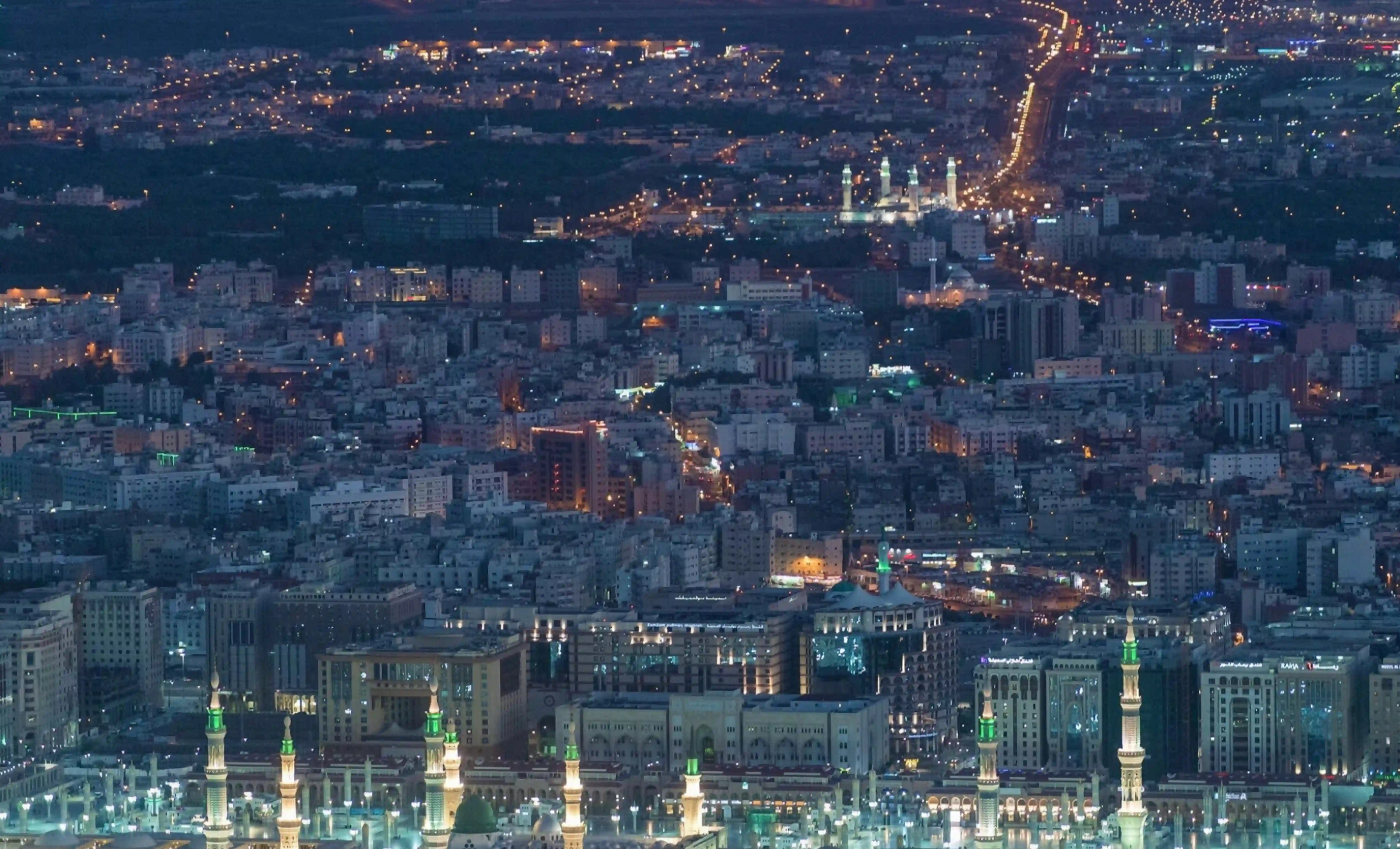 A night view of Medina, Saudi Arabia