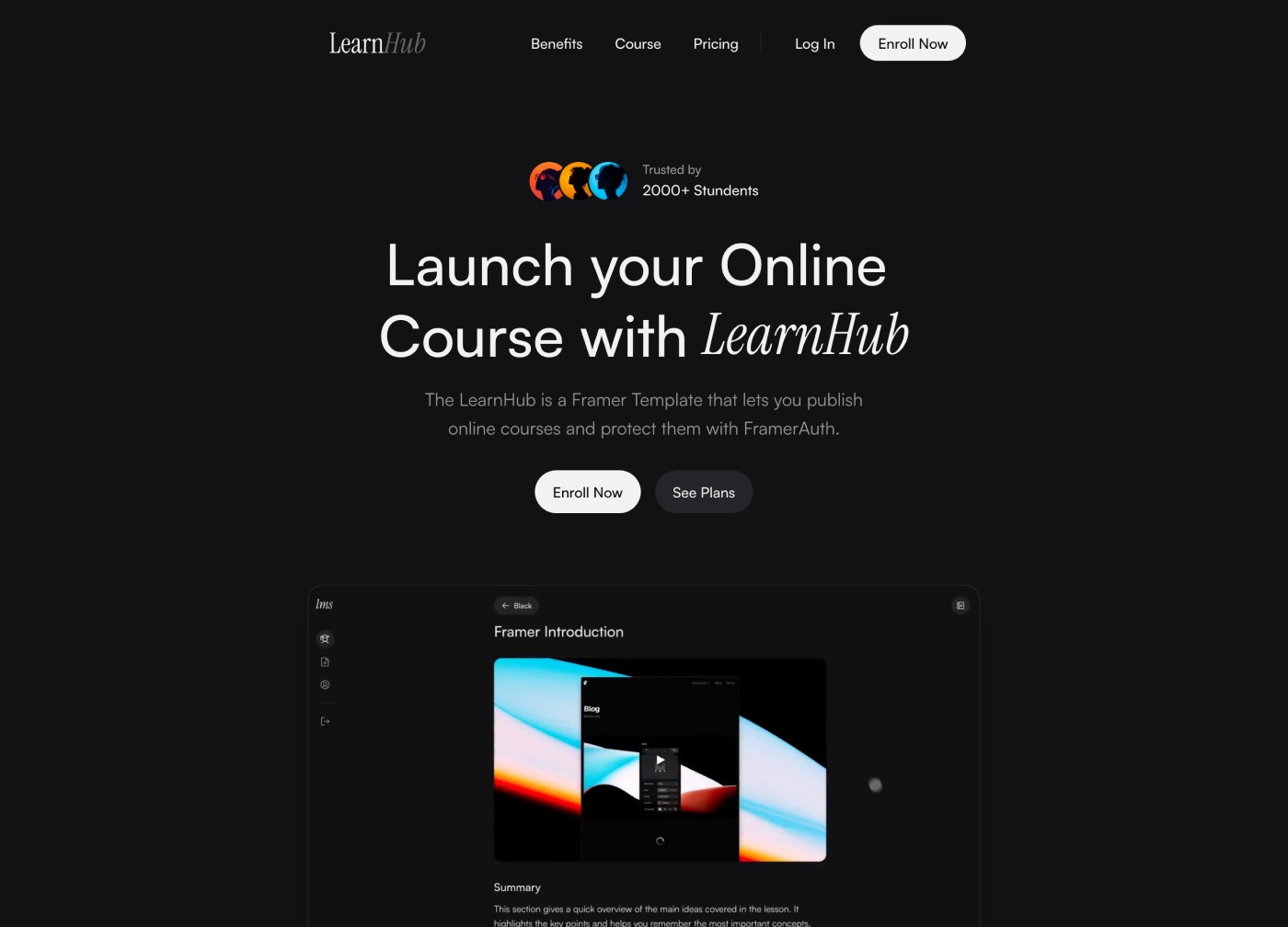 landing page for course portal