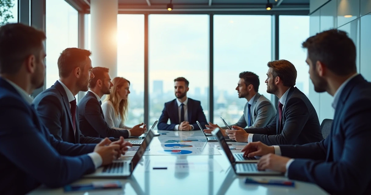 Equipes de vendas e marketing reunidas em sala discutindo qualificação de leads