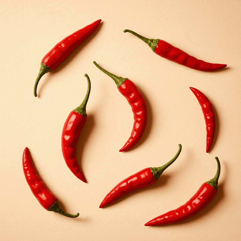 product photography of a set of chili pepper shapes