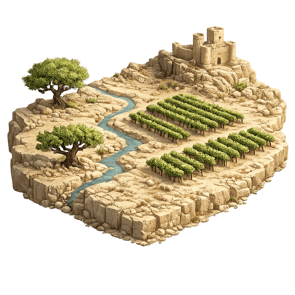 Artistic illustration of the Jumilla wine region.