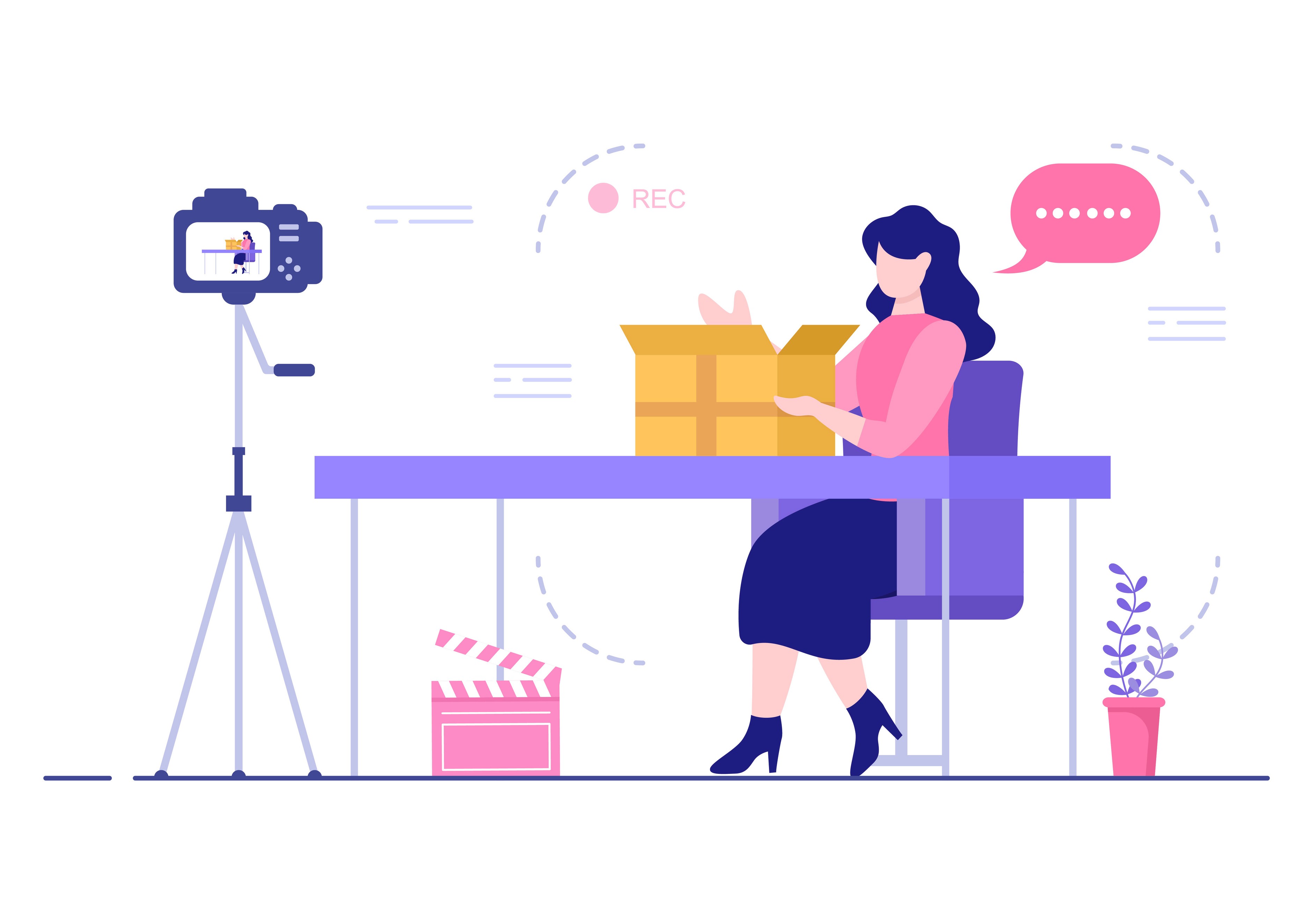 Female creator filming an unboxing video on camera, representing influencer product review content creation