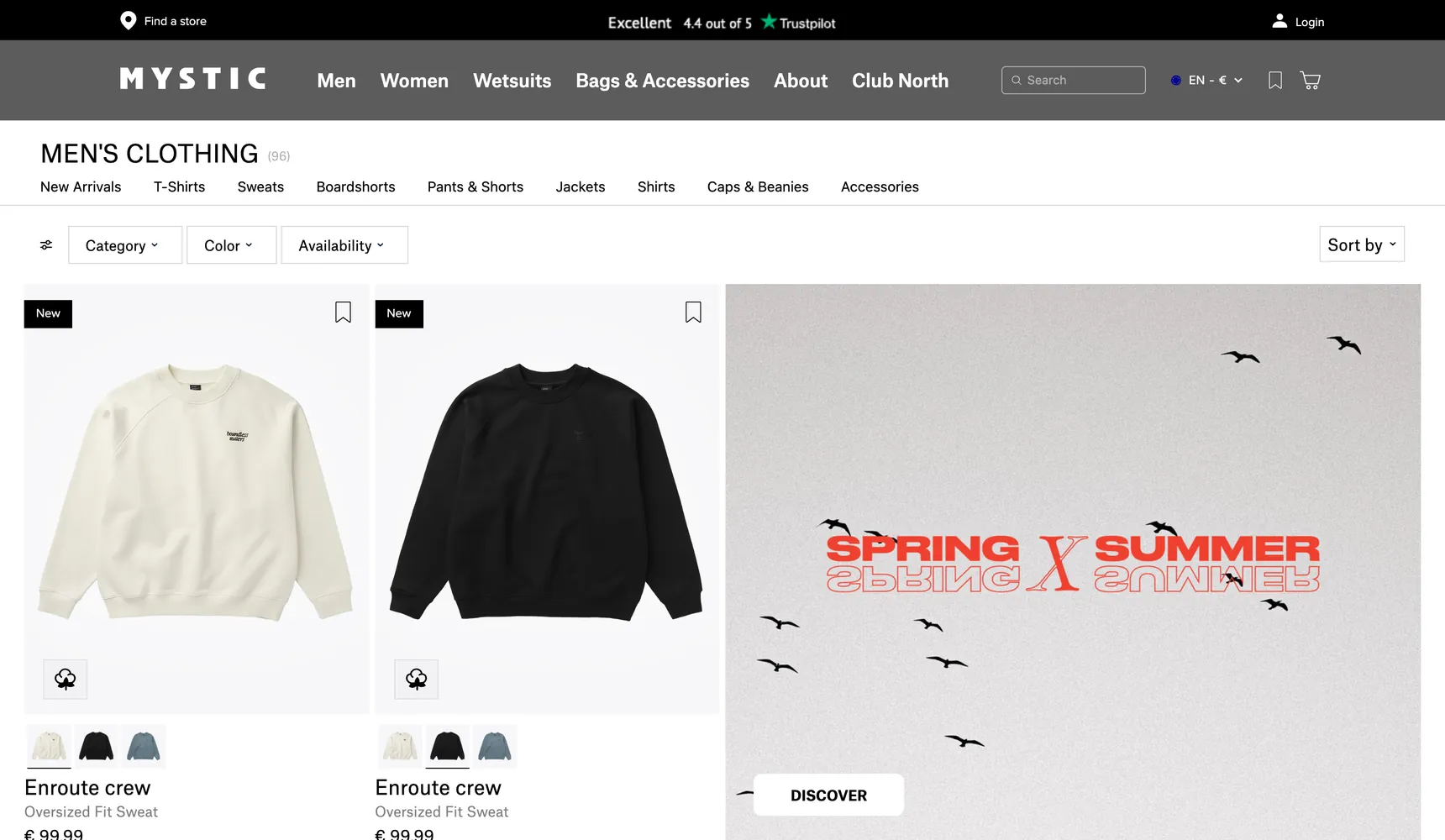 Collection page of the Mystic webshop