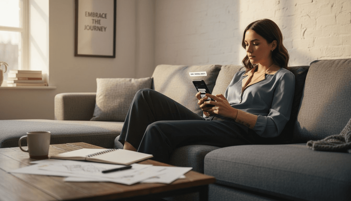 Businesswoman checks emotional insights on WhatsApp