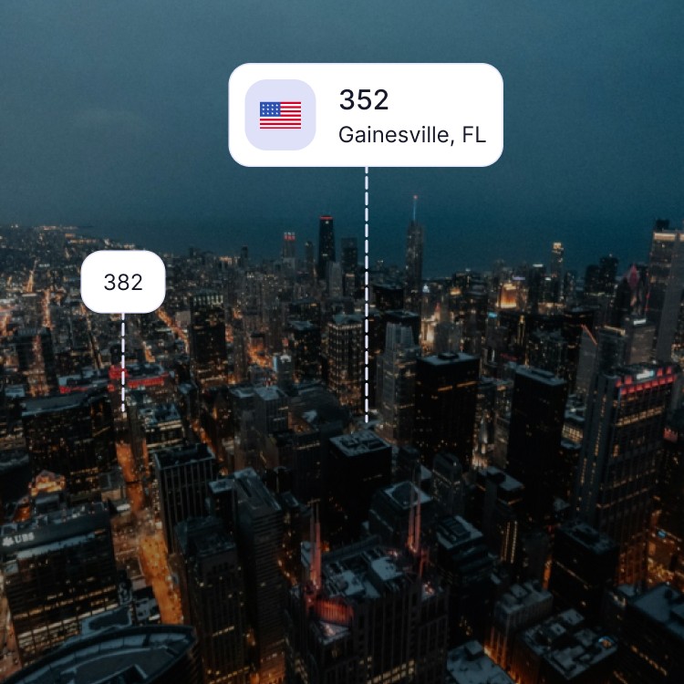 City skyline of Gainesville showing the 352 area code and surrounding area codes