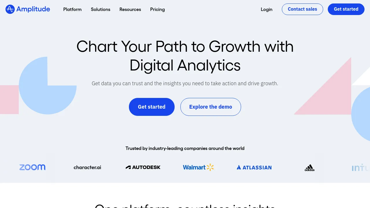 Screenshot of the Amplitude website illustrating product analytics solutions