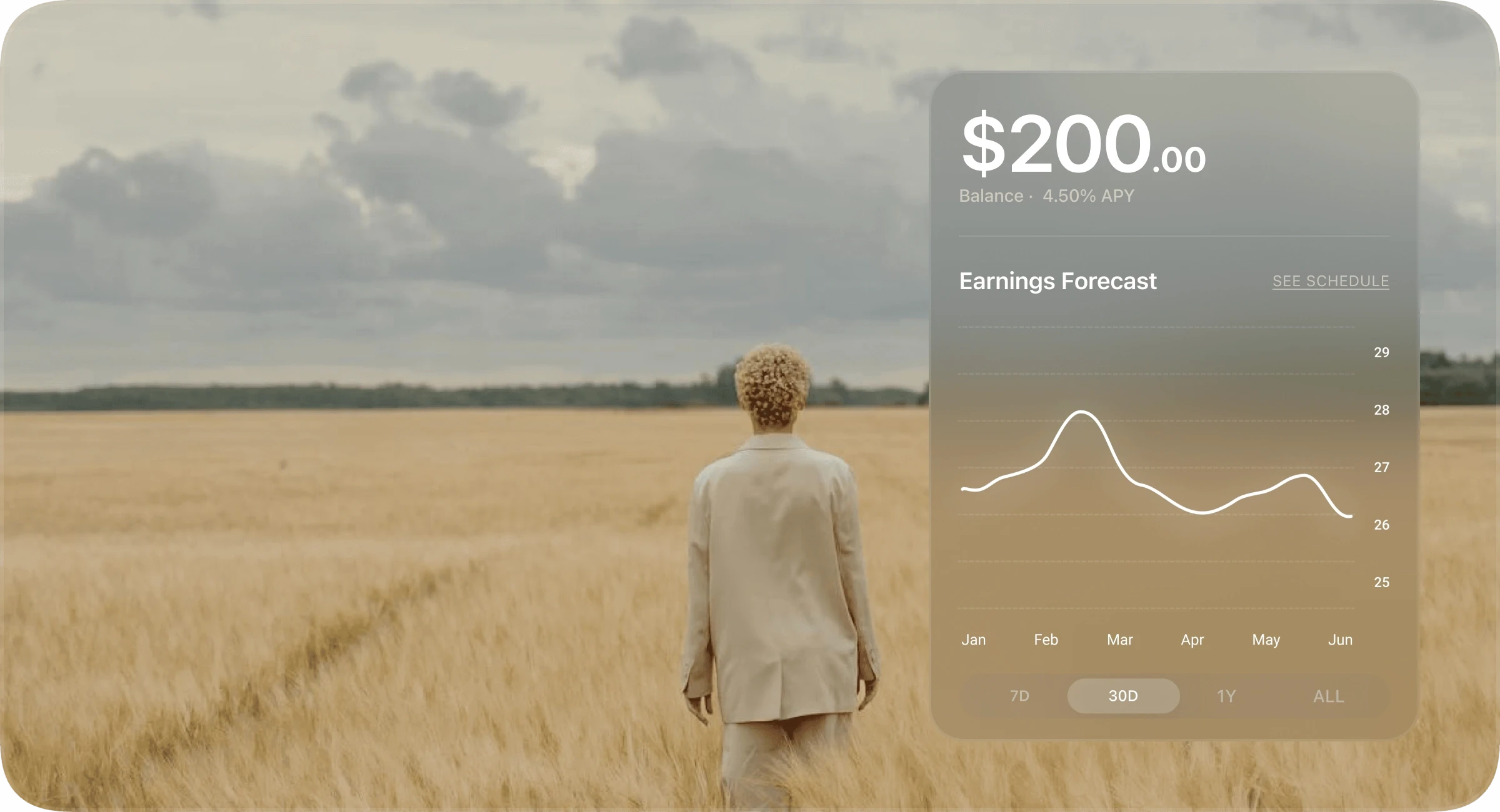 Person looking at earnings forecast graphic in a field.