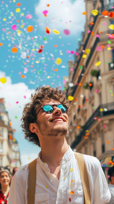 Man standing in a colourful street illustrating the concept of bachelor party