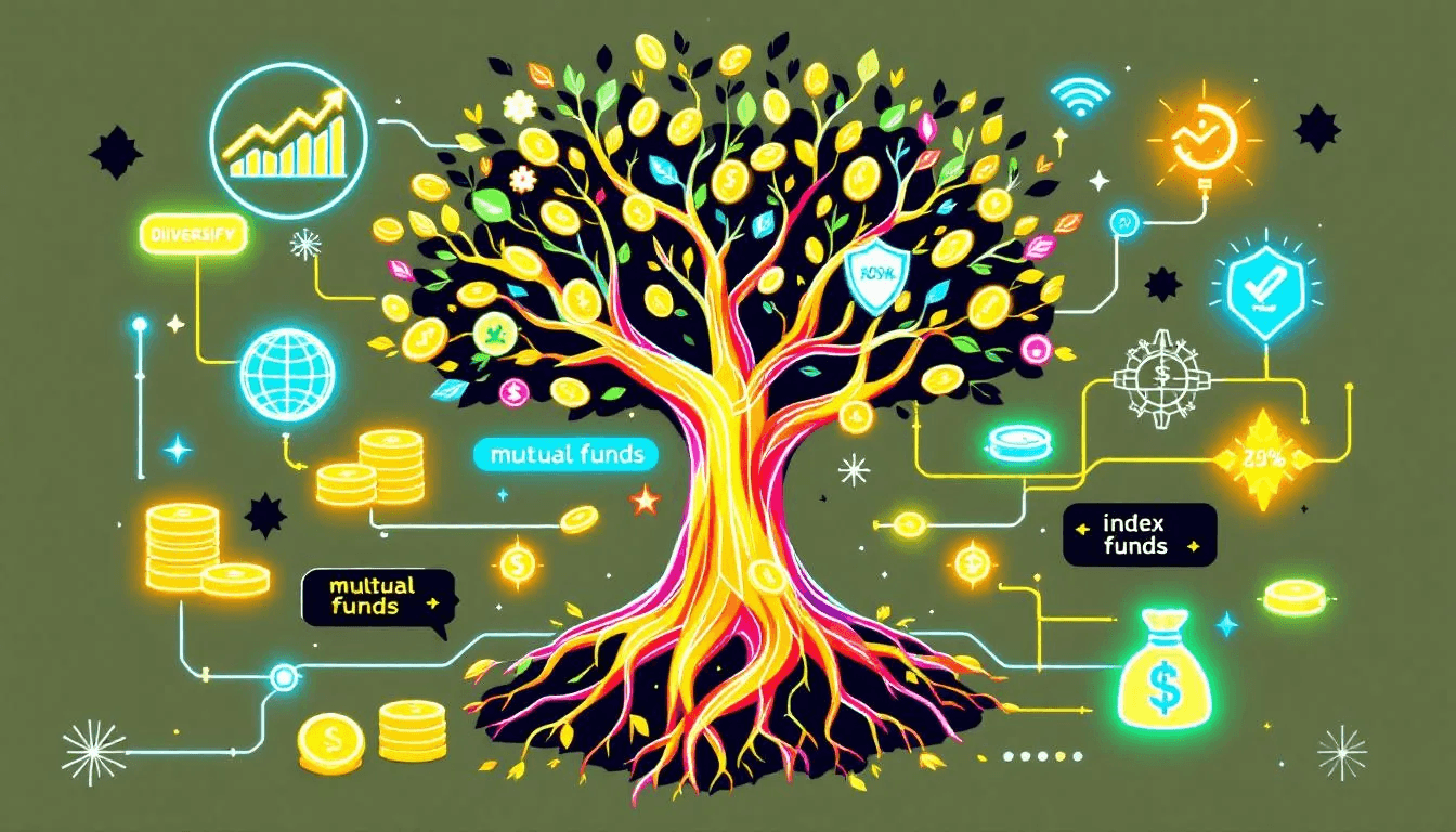 Diversifying investments with mutual funds and index funds to grow your money.