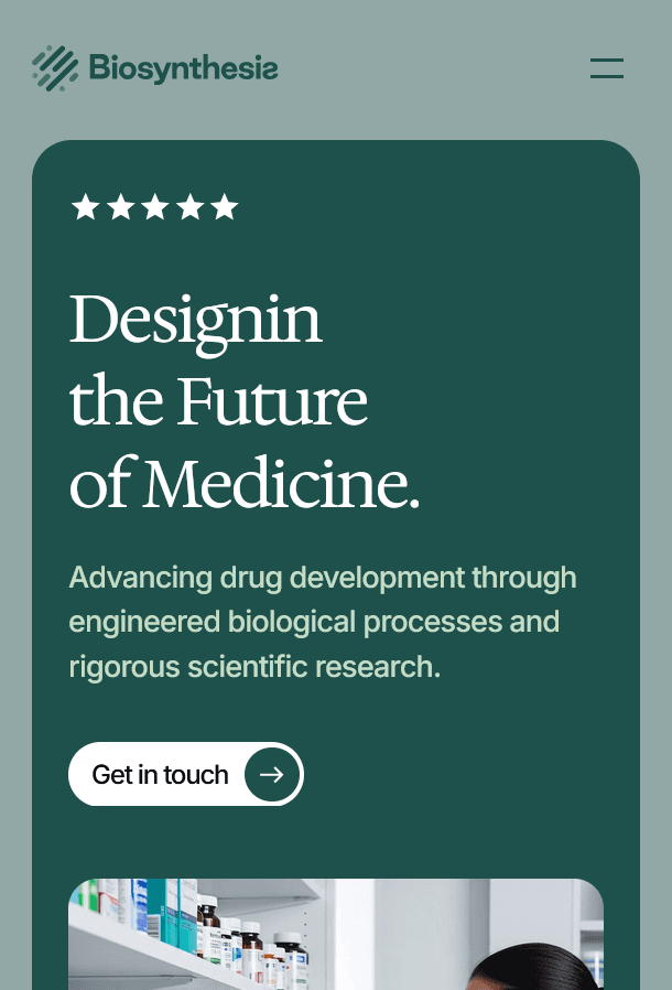 Homepage design with green and white tones showing a medical professional organizing medication.