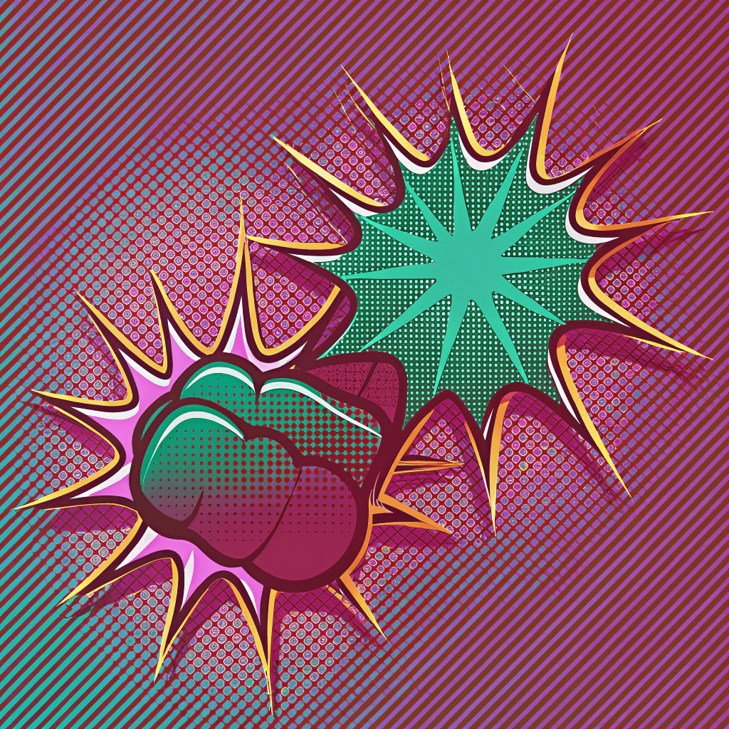 Comic pop-art themed emblems.