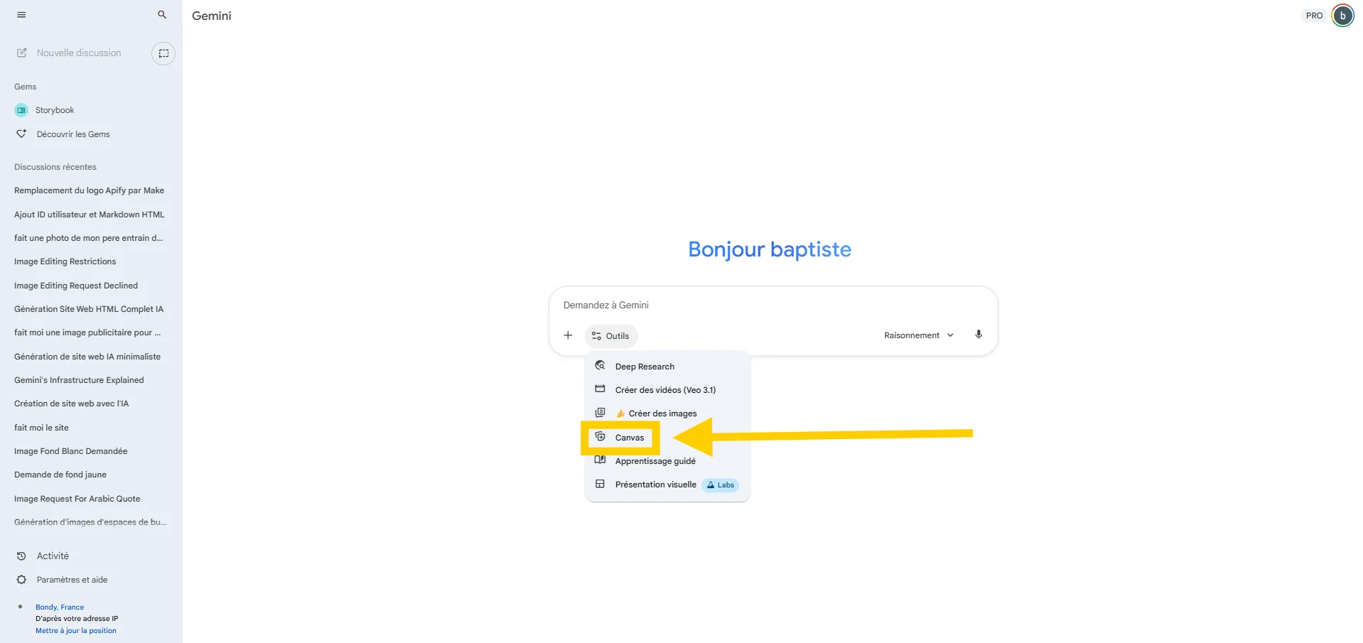 Interface construite dans Gemini Canvas pour créer un mini-site connecté à un webhook n8n