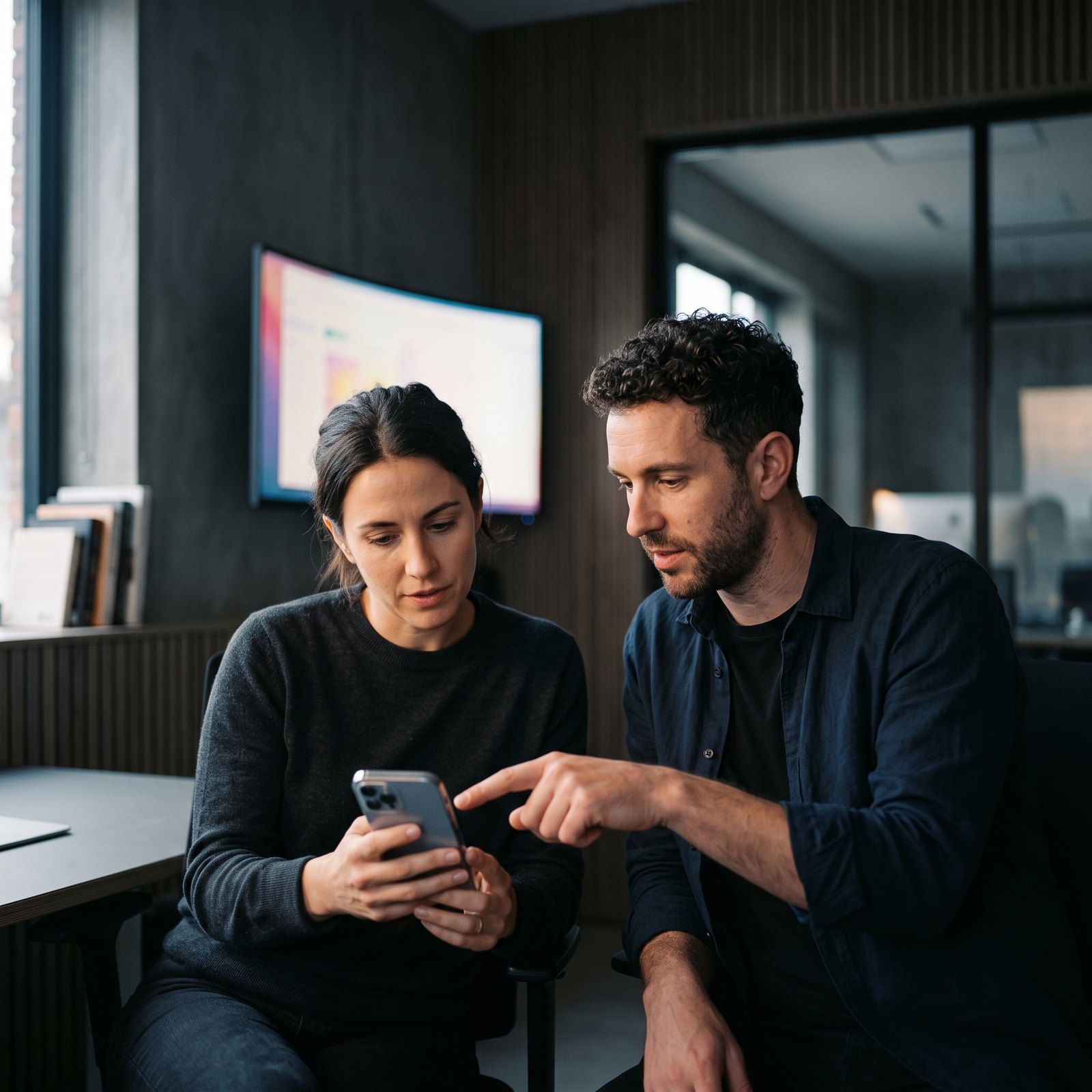 Two designers reviewing a prototype