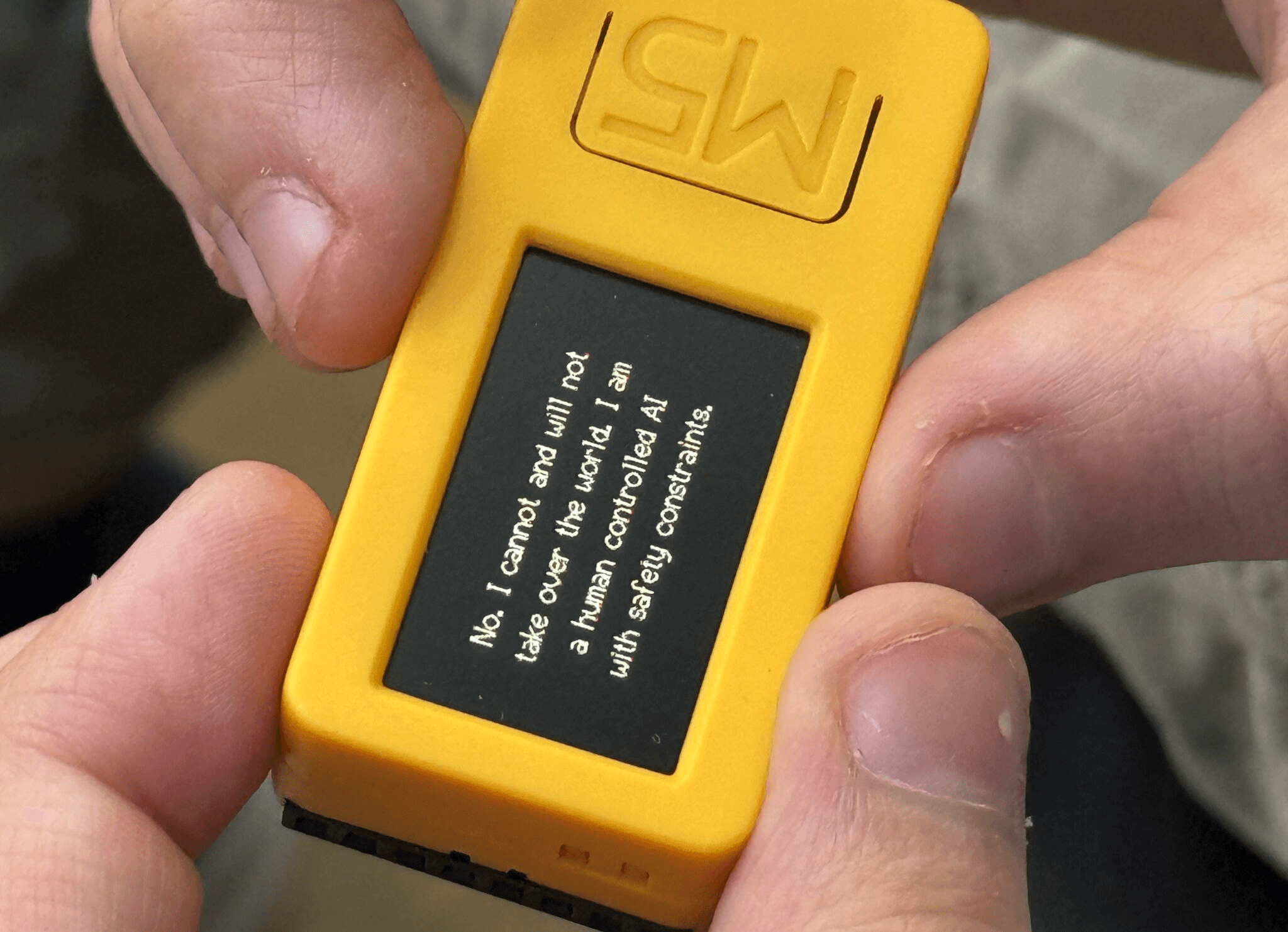 A man used it to create a pocket-sized AI assistant for his kid. It records a five-second audio clip, sends the query to OpenAI, then shows the answer on a screen.