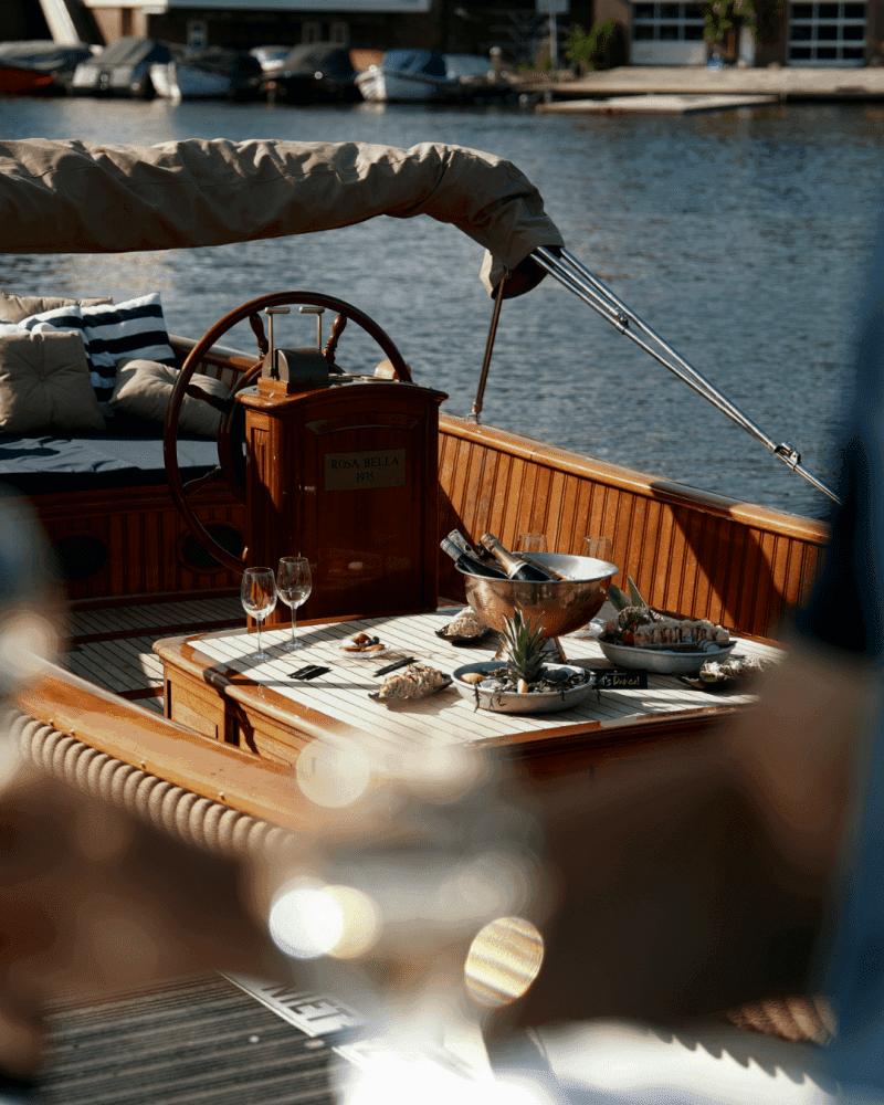 Private boat club Amsterdam — premium tender docked, offered through Mermaid boat membership. Alternative to boat ownership.