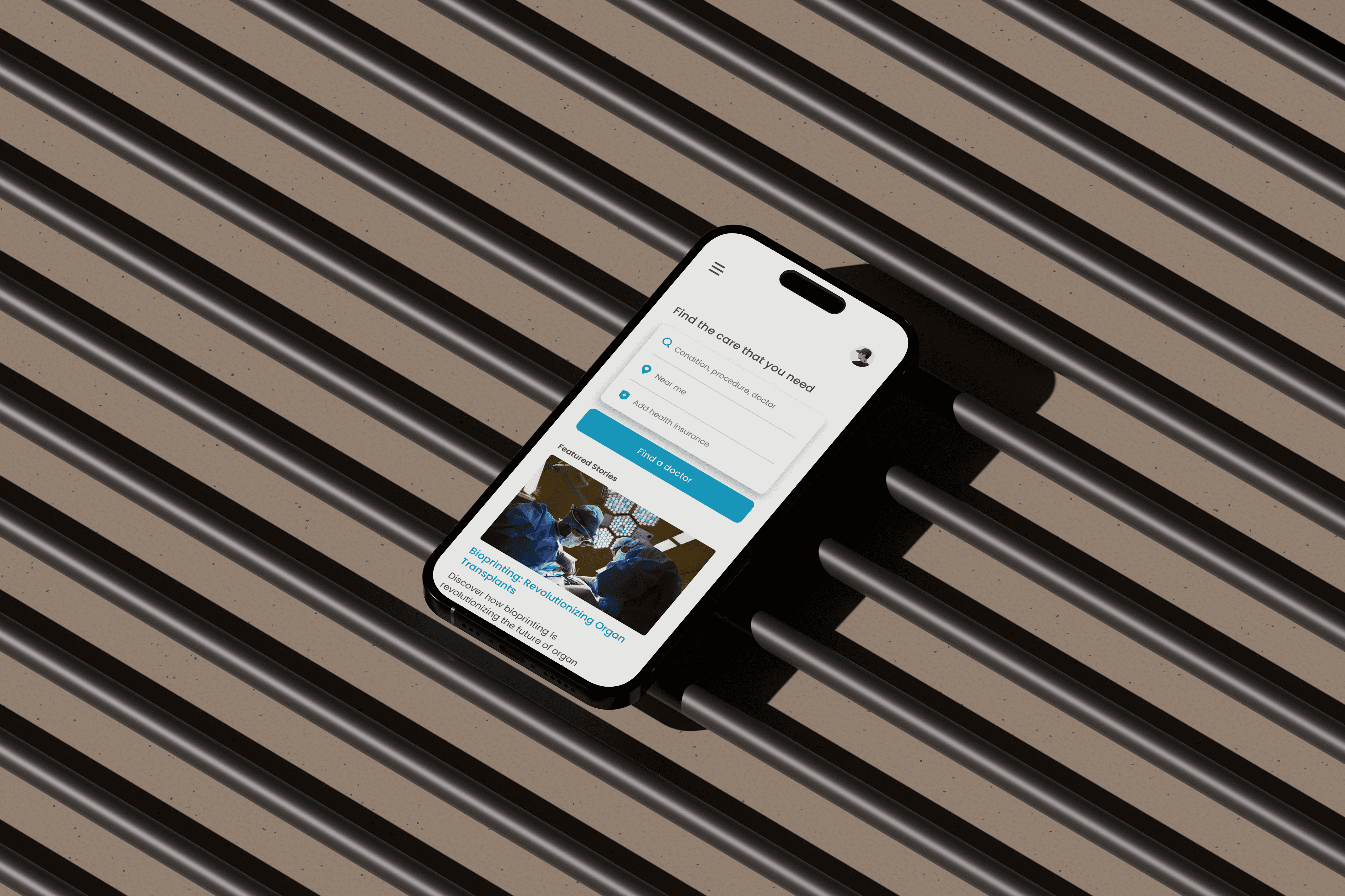 Phone with the MedConnect app, laying on wooden slats