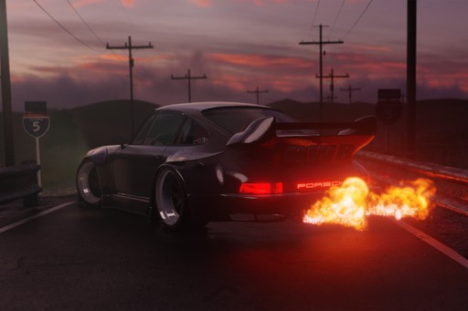 PORSCHE 964 RWB SHOOTING FLAMESRENDERING
