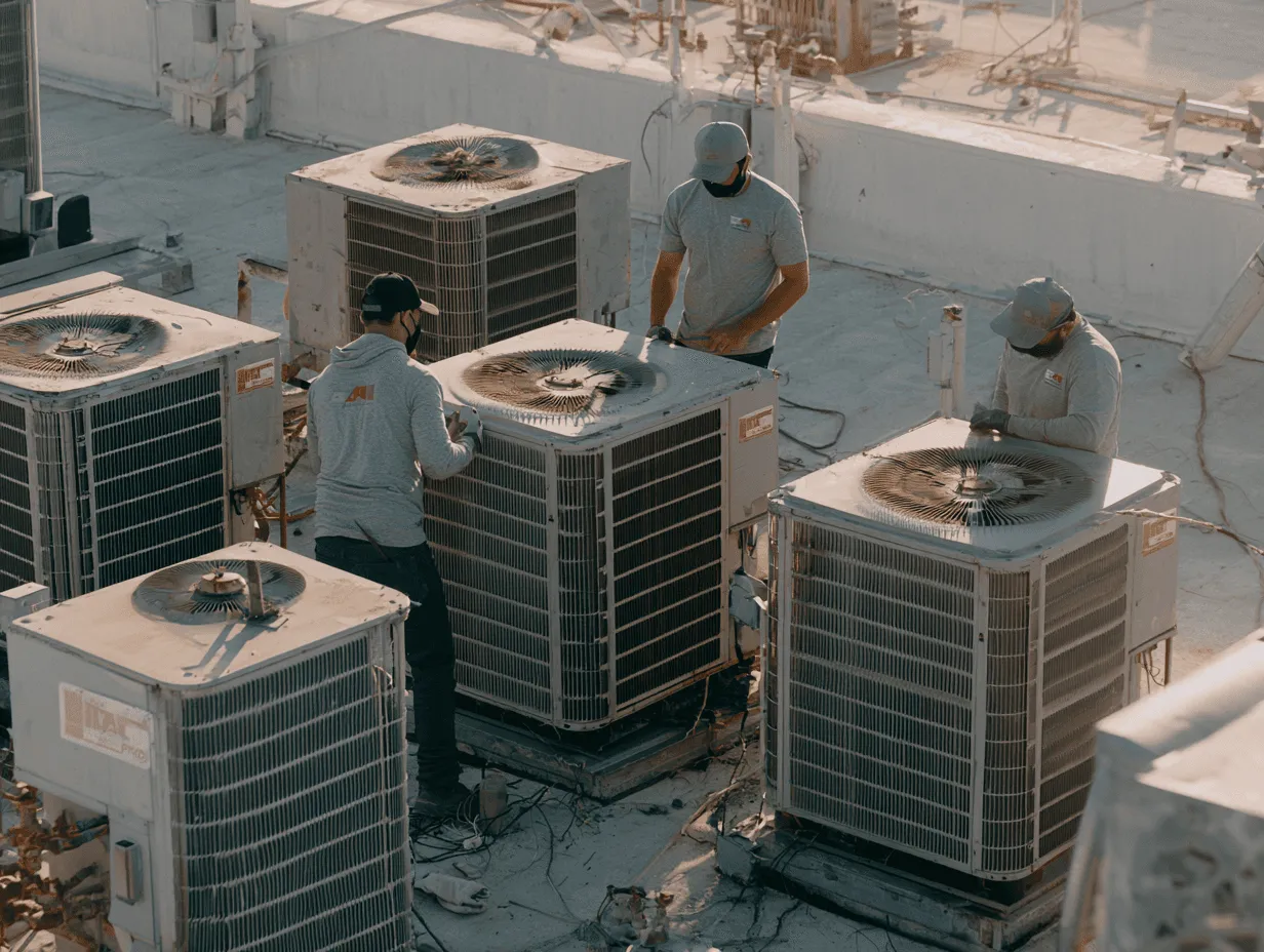 HVAC techs installing rooftop units