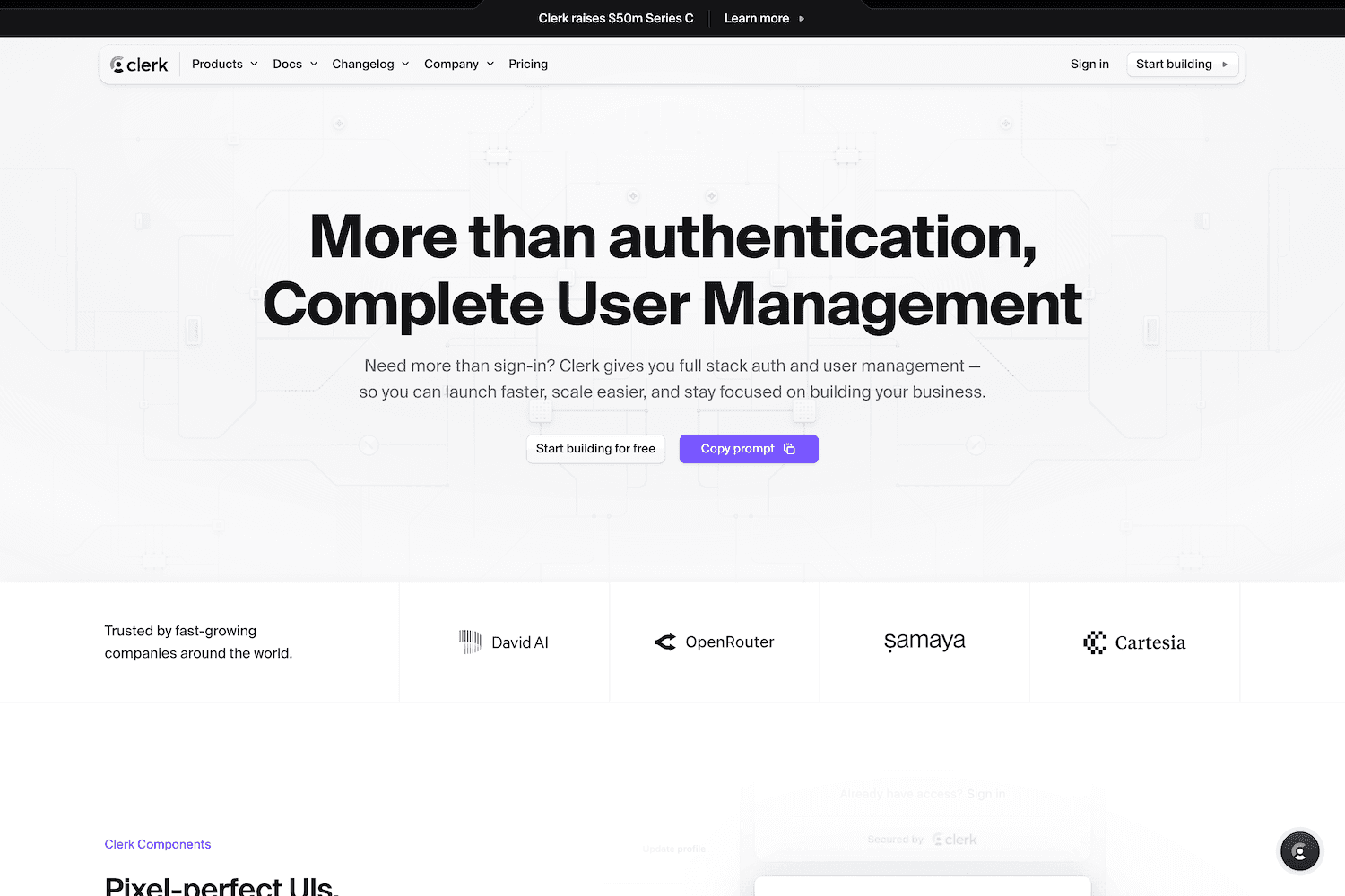 Clerk's homepage design
