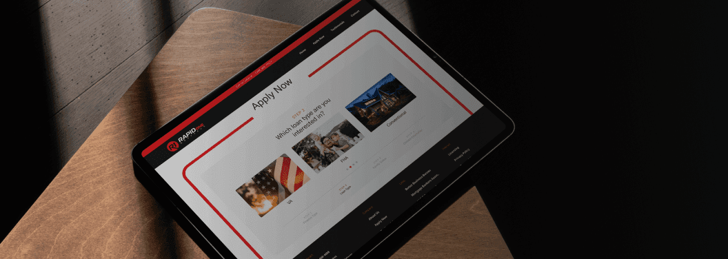 Mobile-responsive design of the Rapid One Lending platform displayed on a tablet, showcasing a user profile or team view.