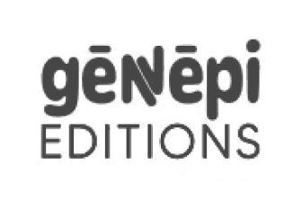 Logo for Génépi Editions featuring a stylized, gray text design against a teal background.