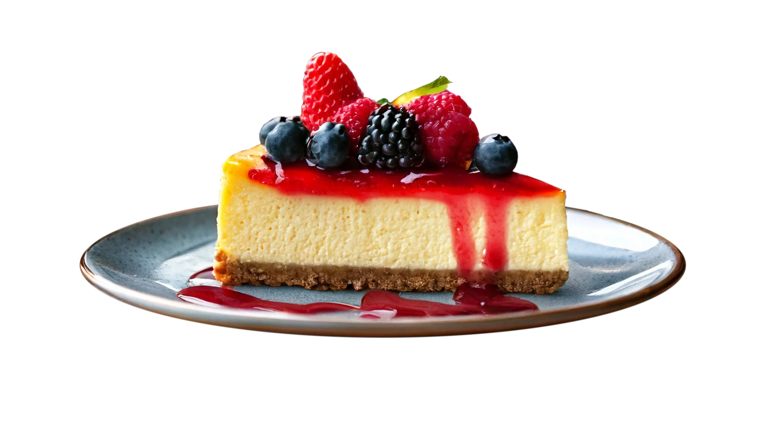 A photo of a slice of a cafe's cheescake