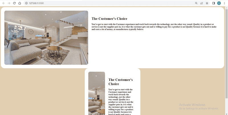 resulting CSS webpage showing 'the customers choice' with two separate divs