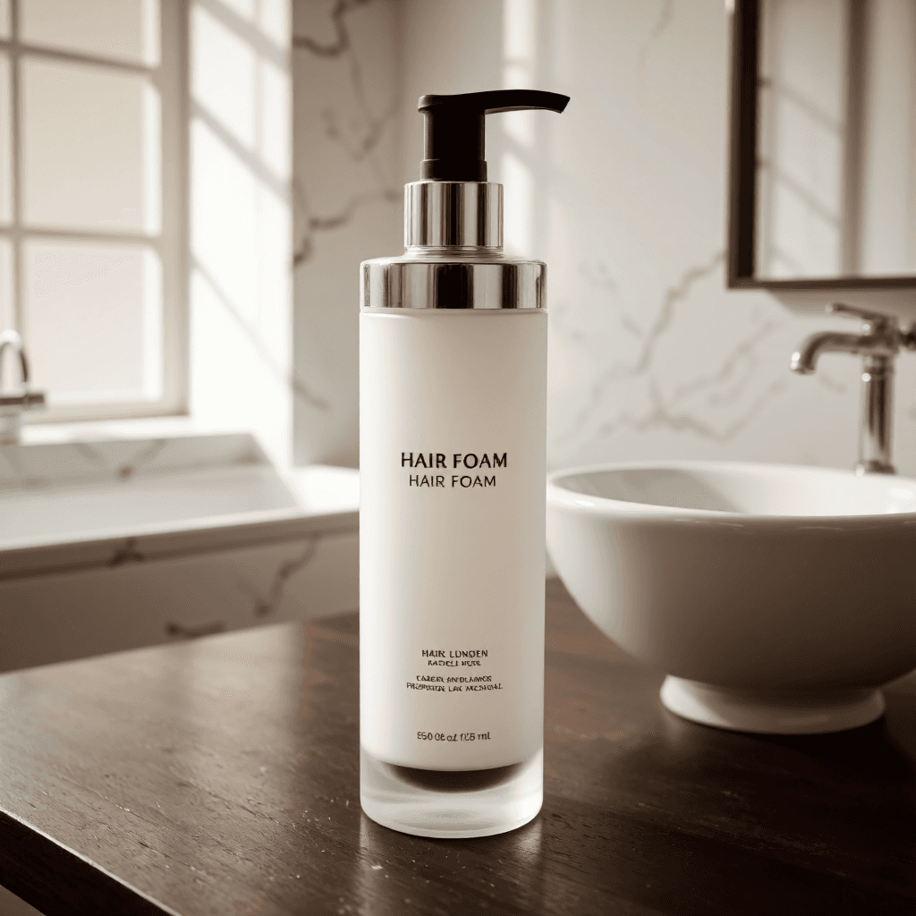 product photography of a bottle of hair volume enhancing foam