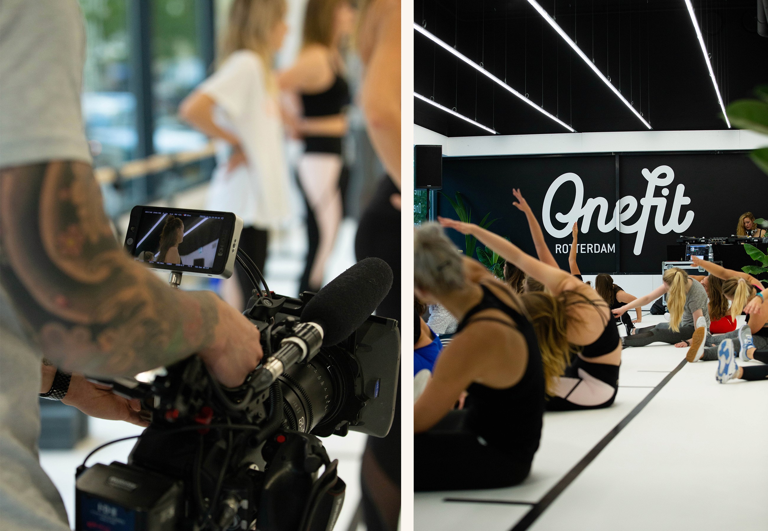 Photo of people doing a workout inside the Popup Gym in Rotterdam, while being filmed