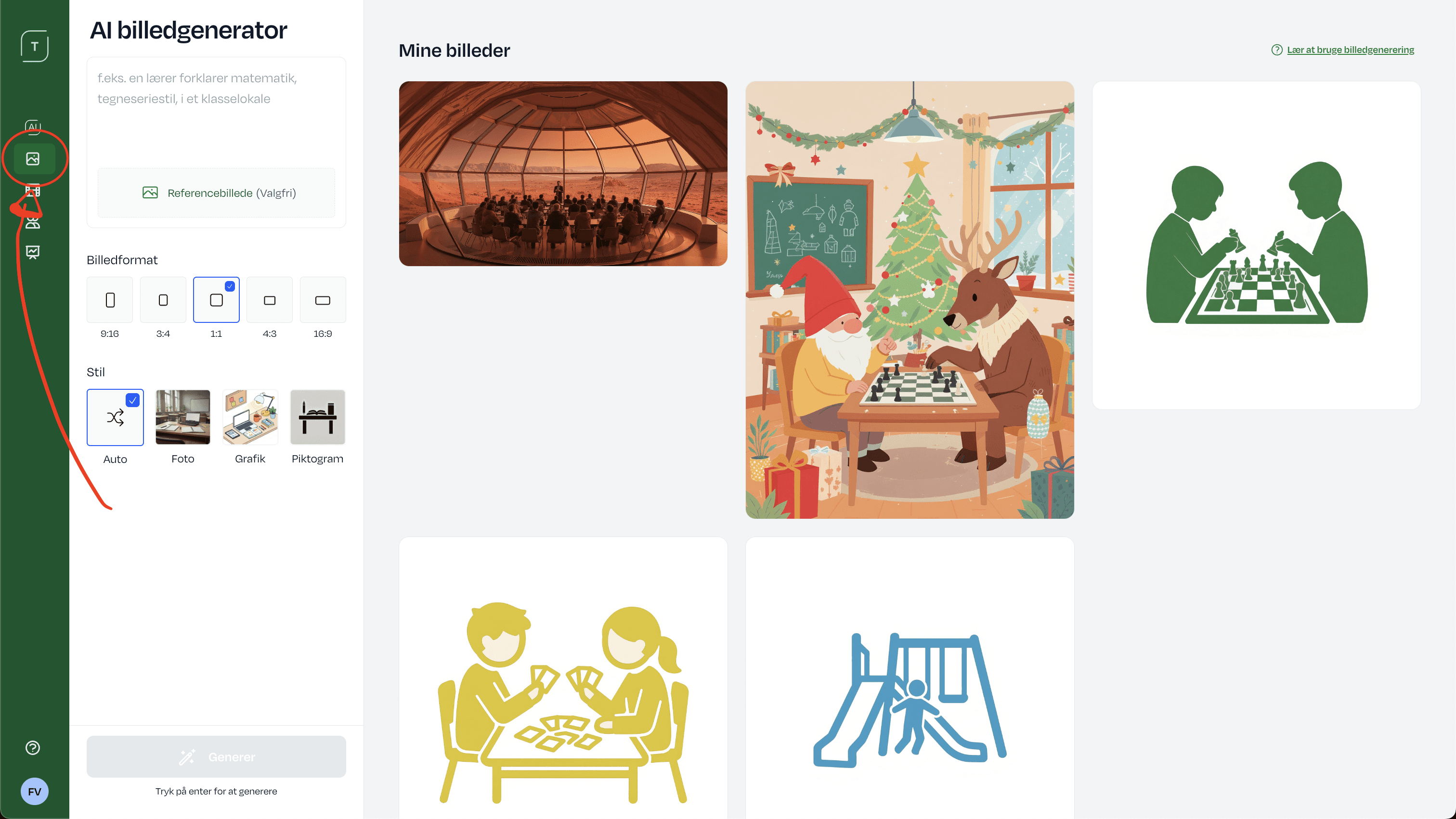 Skærmbillede, der viser billedfunktion
