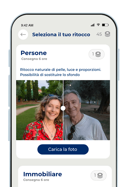 Smartphone con anteprima del servizio immobiliare di Photo2Post, ritocco fotografico professionale