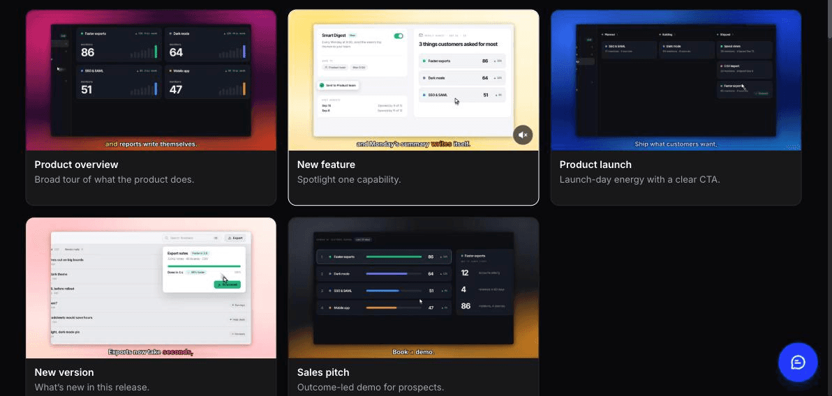 Clevera's Product demo types, with New feature selected