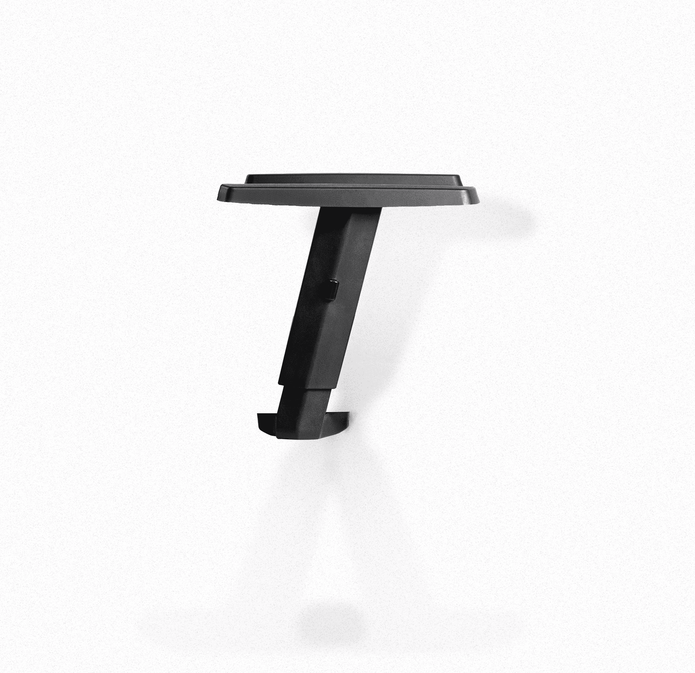 A simple black letter "T" shaped object on a white background, casting a subtle shadow. Braço de cadeira