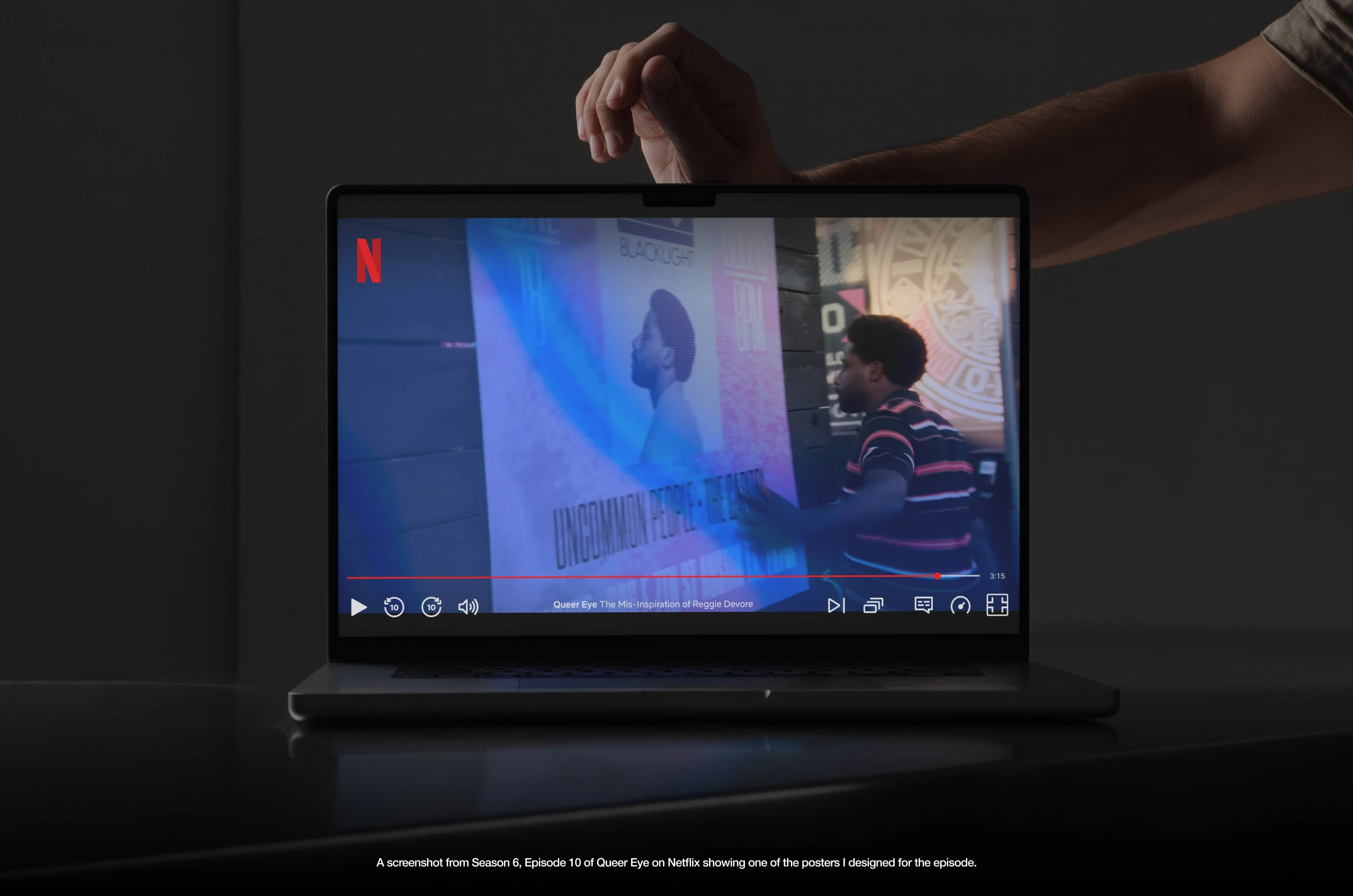 BlackLight Hip Hop — Laptop mockup showing poster on Netflix Queer Eye episode — Brand in broadcast
