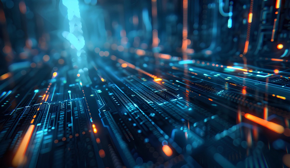 Red digital warning symbol glowing on a circuit board interface, representing active ransomware exploitation of the VMware ESXi CVE 2025 22225 vulnerability and hypervisor compromise.