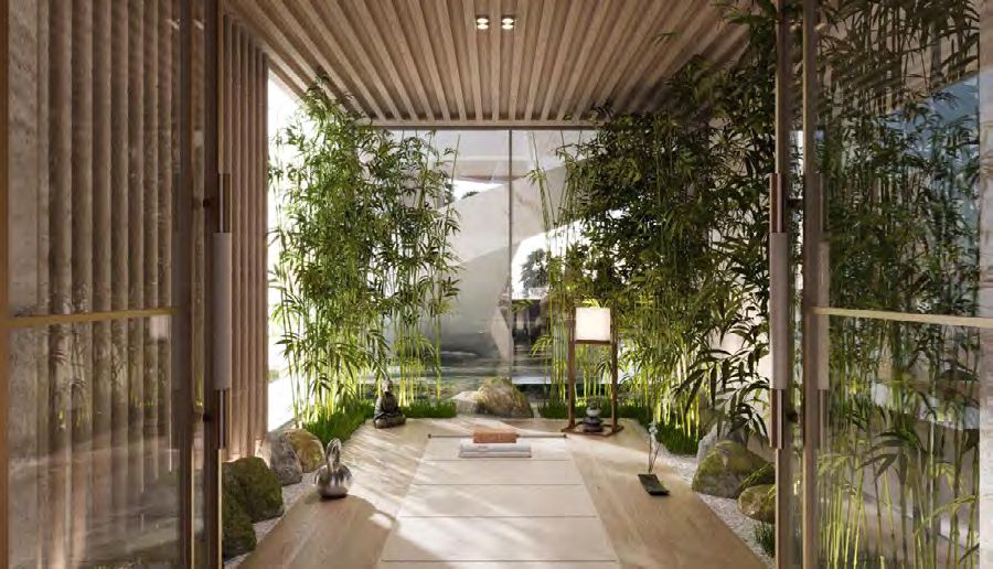 Peaceful indoor Zen garden and meditation space, offering a tranquil escape within the property.