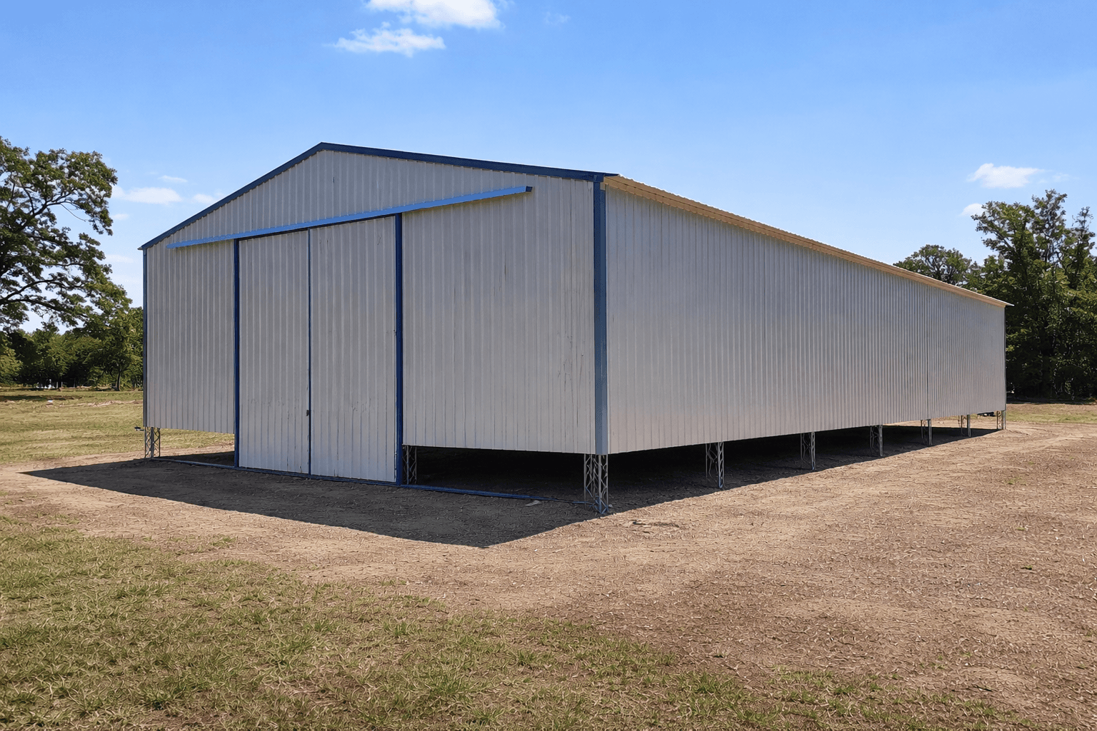 Galpón metálico agrícola de 15x30 metros con estructura de acero y cerramiento de chapa instalado en Buenos Aires.