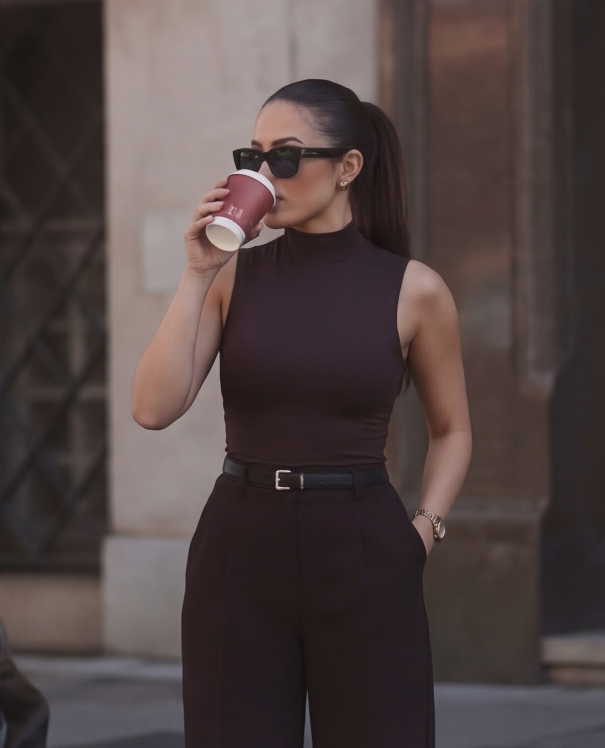 Sleeveless Tank with Wide Leg Trousers