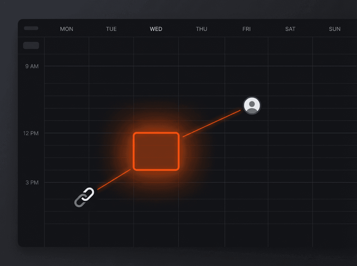 Animated schedule showing a connected line between two people's availability.