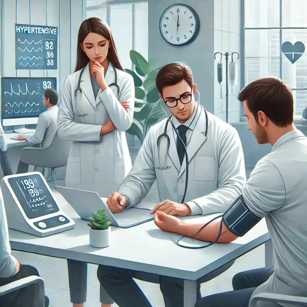 médico atendendo paciente hipertenso (cid I10)